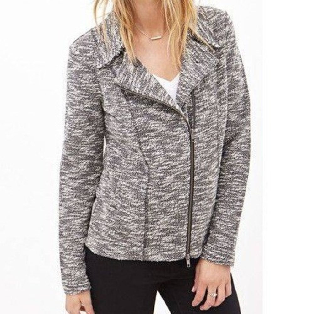 Love Tree Gray Knit Asymmetrical Zip Up Moto Blazer Jacket Marled Size‎ Large